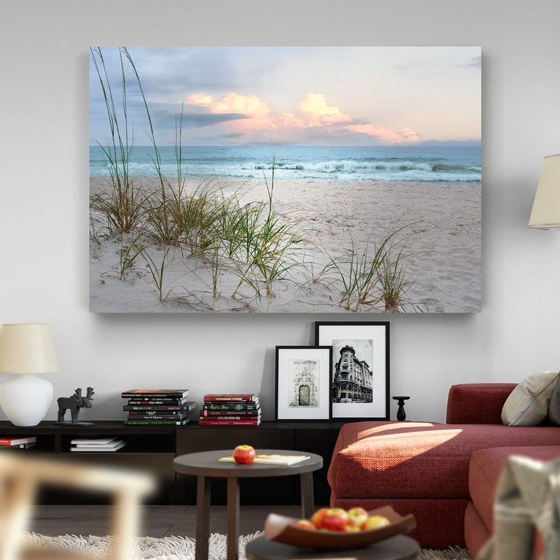 Renditions Gallery Home Wall Art Pictures Sunset View at Calm White Sandy Beach Canvas Hanging Prints for Living Room Office Walls - 24"X36" LT08 - Image 1
